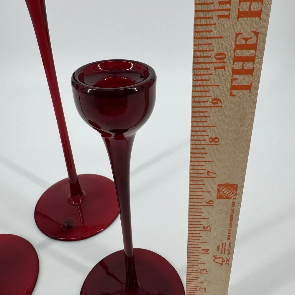Vintage Ikea Blomster Candlestick Holders Ruby Red Glass 3 Taper Candle 90's